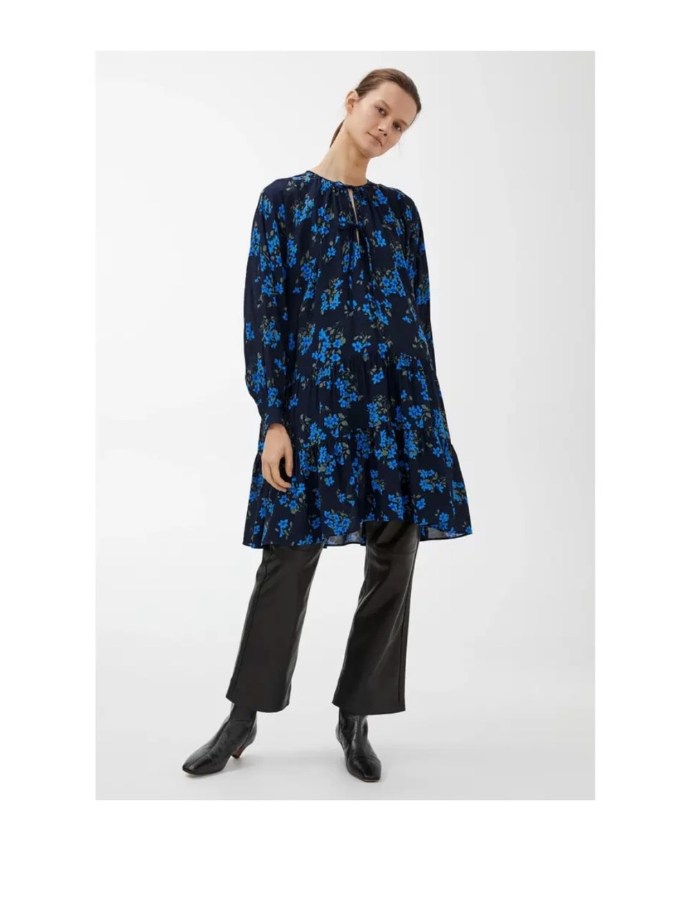 Arket Navy Dress with Bright Blue Green Floral Print Size 34 / 8